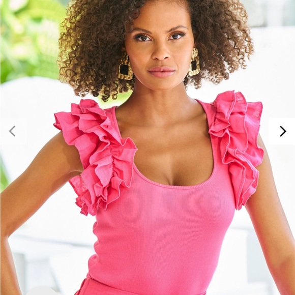 Boston Proper Linen Ruffle Ribbed Top - Picture 2 of 11